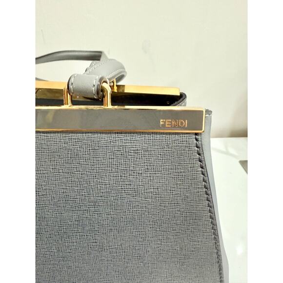 Fendi 2Jours Gray Textured Leather Double Shoulder Top Handle Handbag - Picture 9 of 12